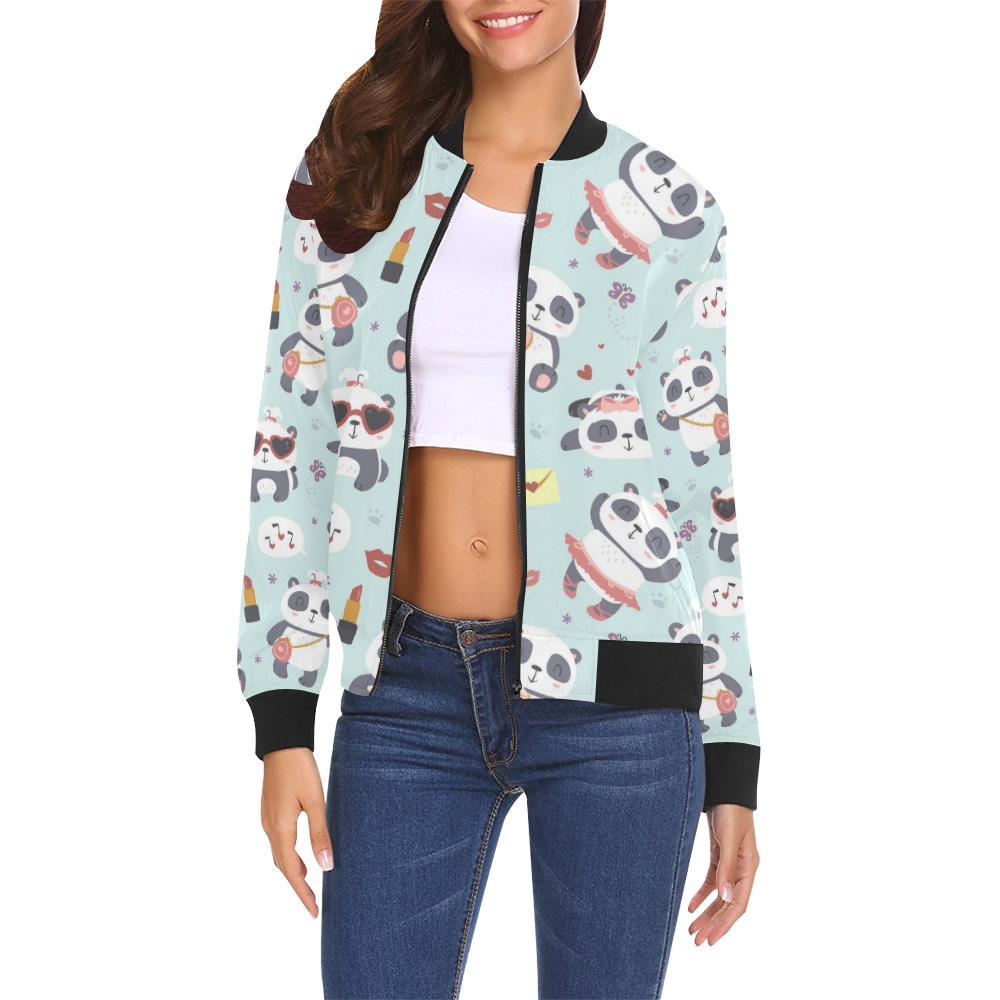 Lips Panda Pattern Print Women Casual Bomber Jacket-grizzshop