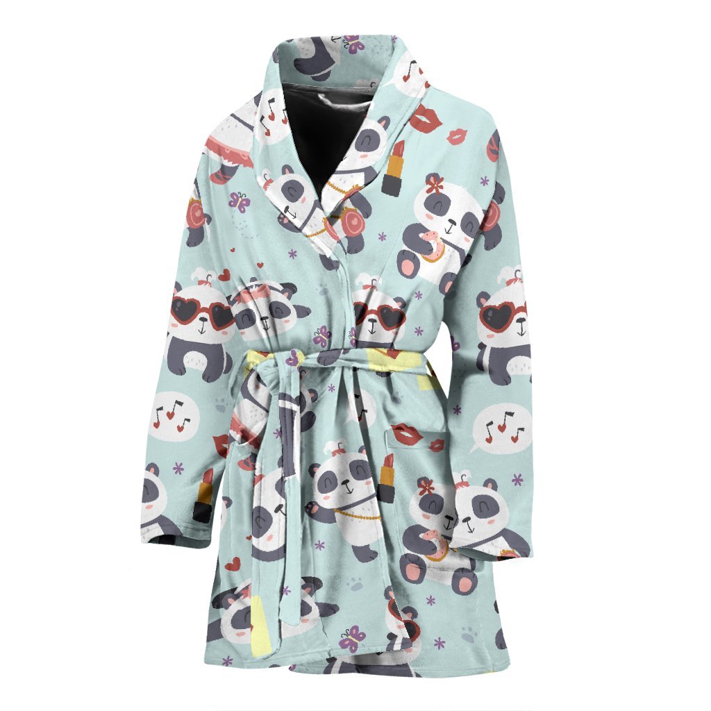 Lips Panda Pattern Print Women Long Robe-grizzshop