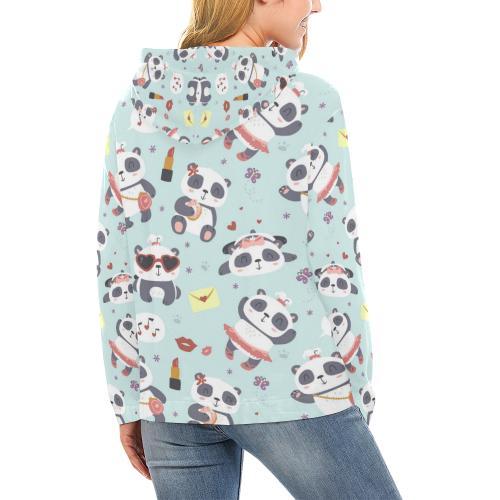 Lips Panda Pattern Print Women Pullover Hoodie-grizzshop