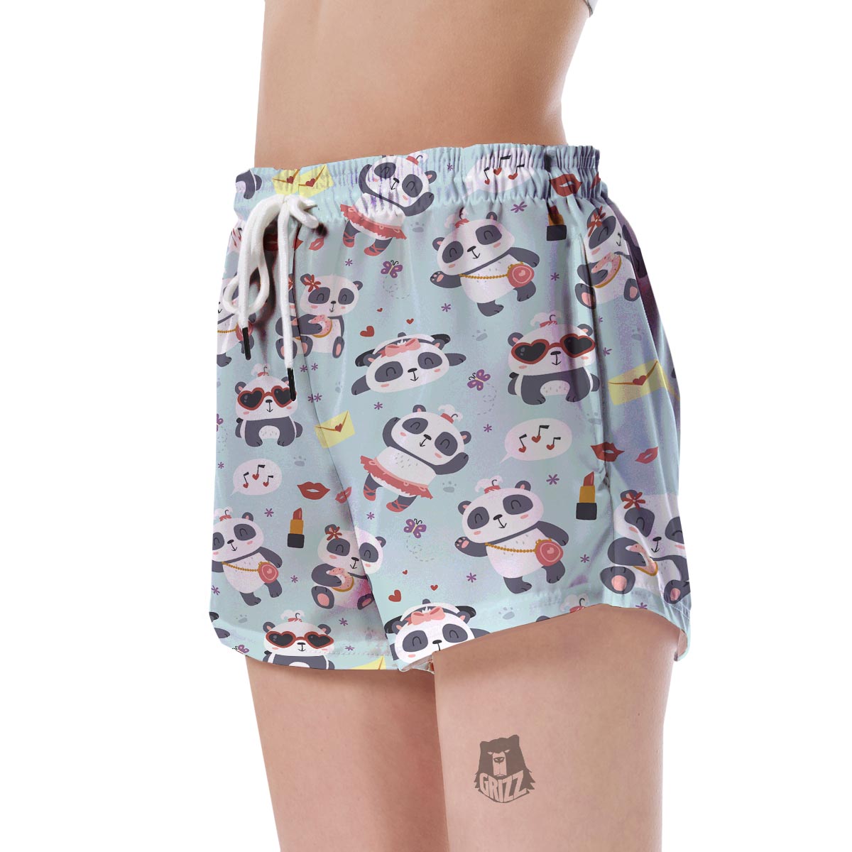Lips Panda Pattern Print Women's Shorts-grizzshop