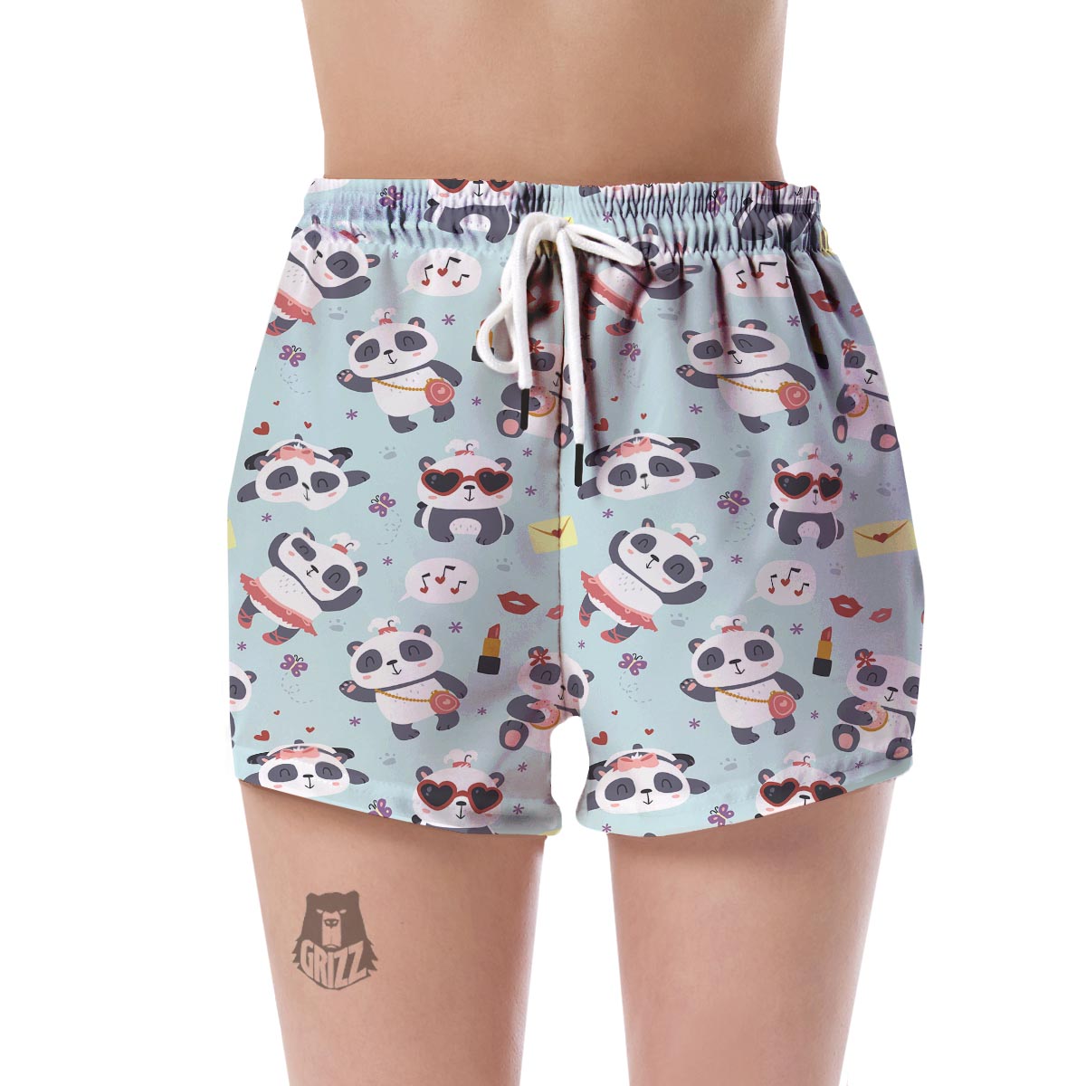 Lips Panda Pattern Print Women's Shorts-grizzshop