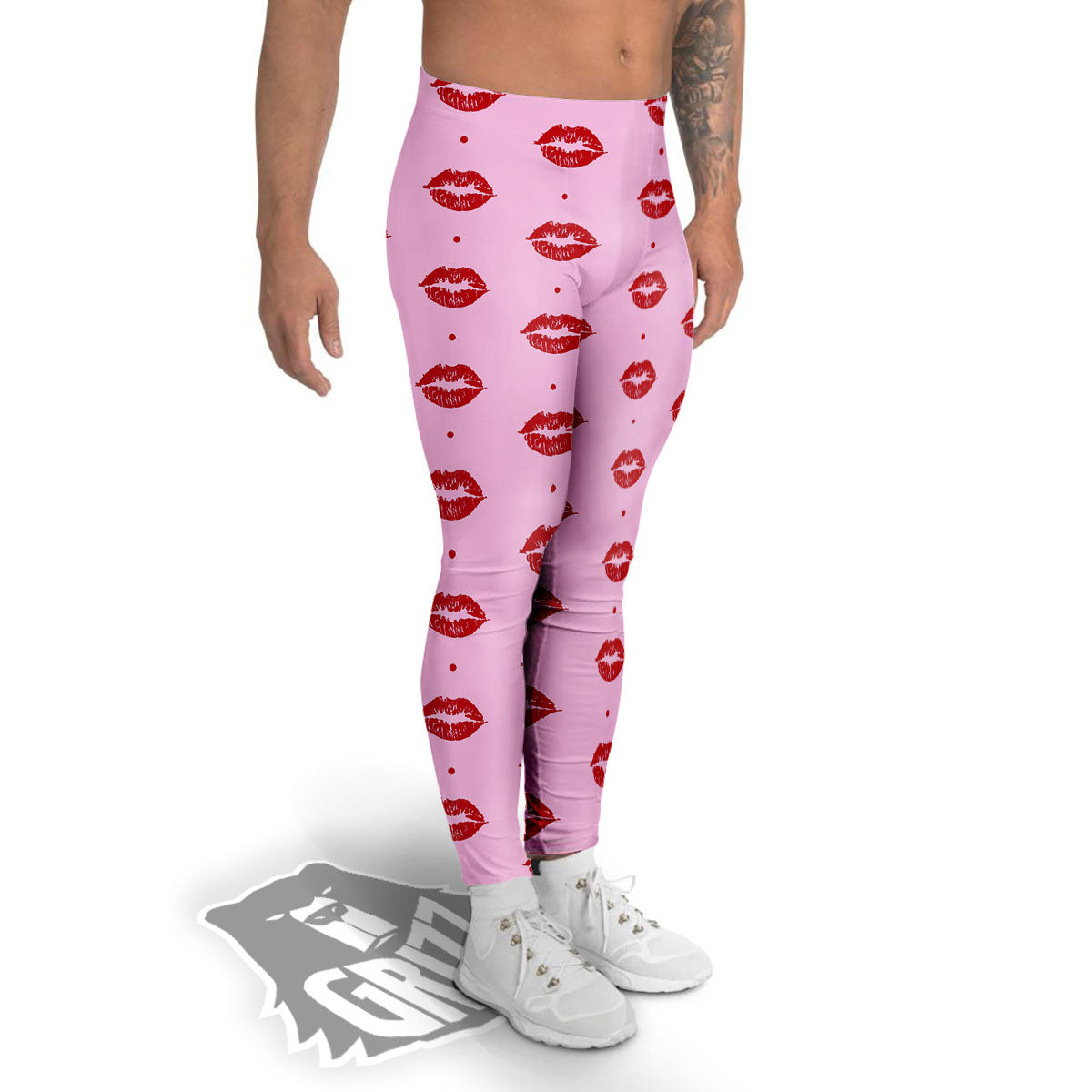 Lips Pink And Red Print Pattern Men's Leggings-grizzshop