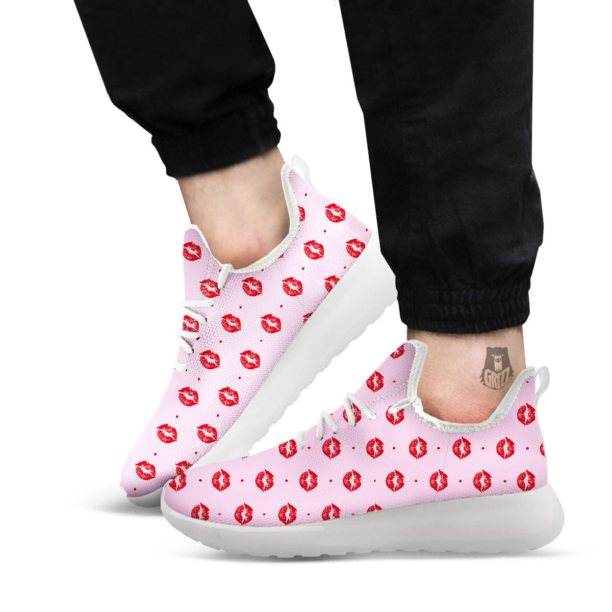 Lips Pink And Red Print Pattern White Athletic Shoes-grizzshop