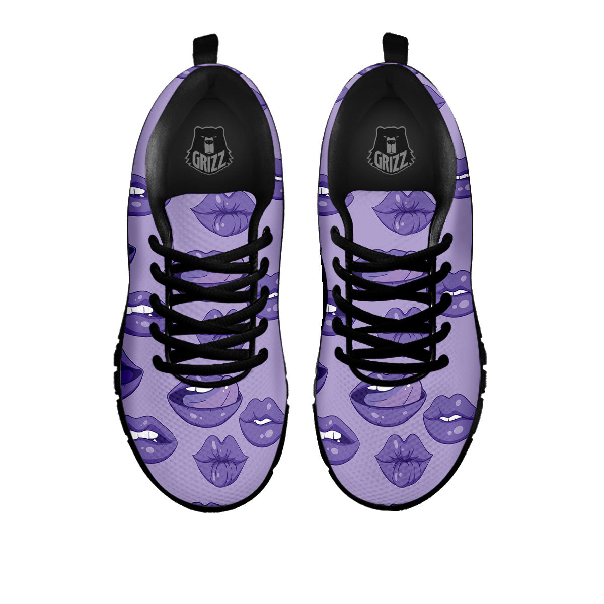 Lips Purple Print Pattern Black Sneaker-grizzshop