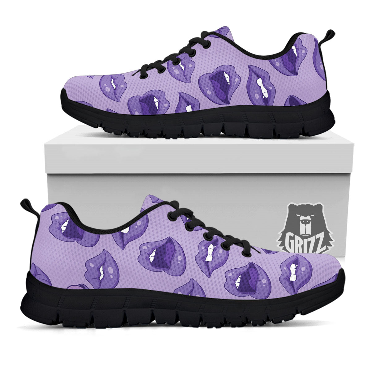 Lips Purple Print Pattern Black Sneaker-grizzshop