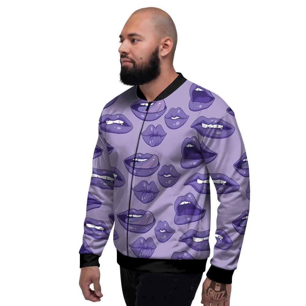 Lips Purple Print Pattern Men's Bomber Jacket-grizzshop