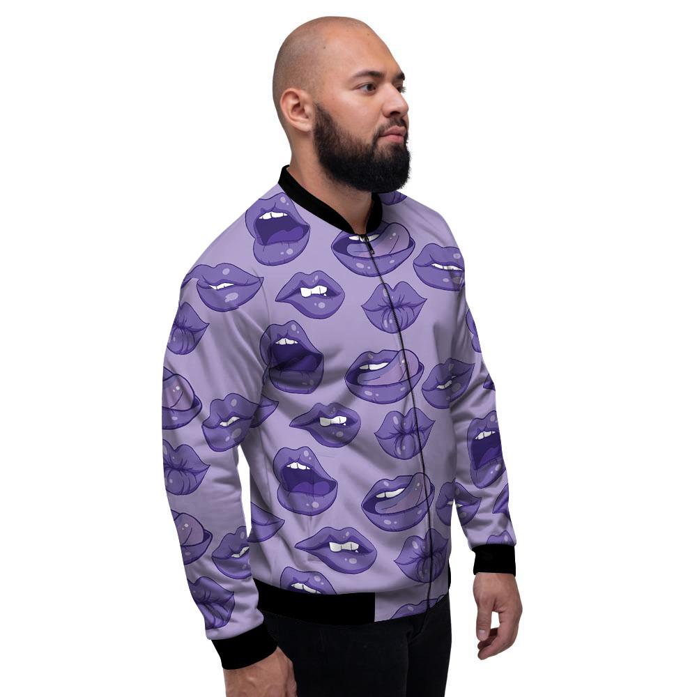 Lips Purple Print Pattern Men's Bomber Jacket-grizzshop