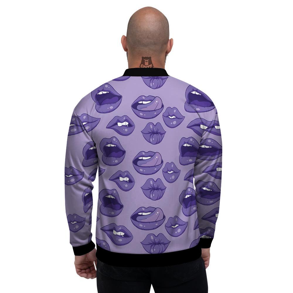 Lips Purple Print Pattern Men's Bomber Jacket-grizzshop