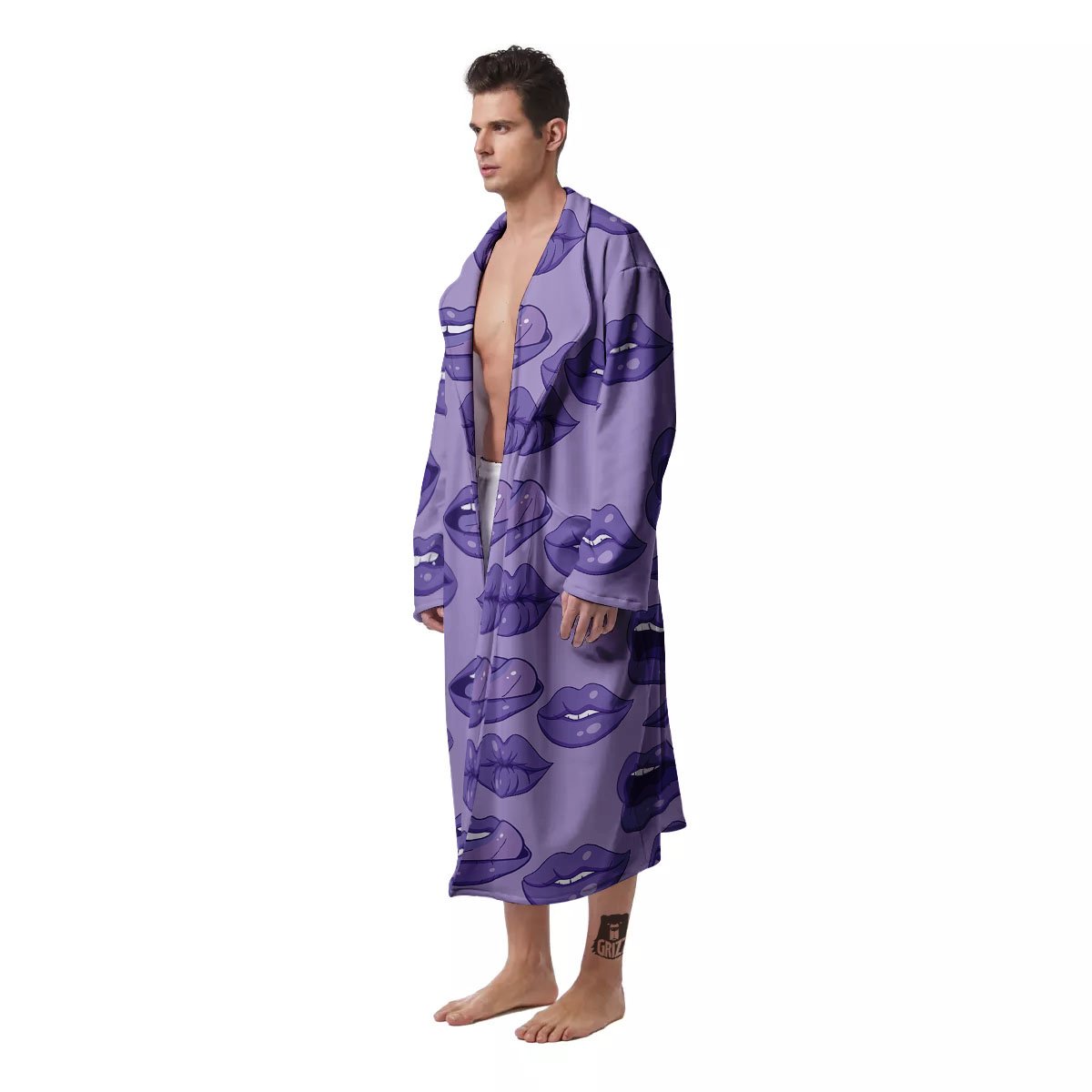 Lips Purple Print Pattern Men's Robe-grizzshop