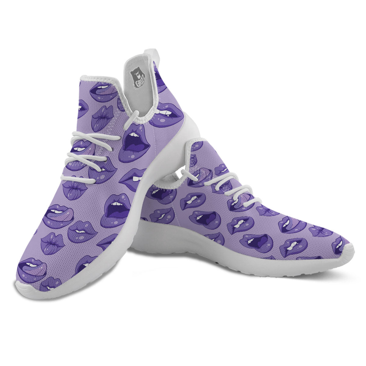 Lips Purple Print Pattern White Athletic Shoes-grizzshop