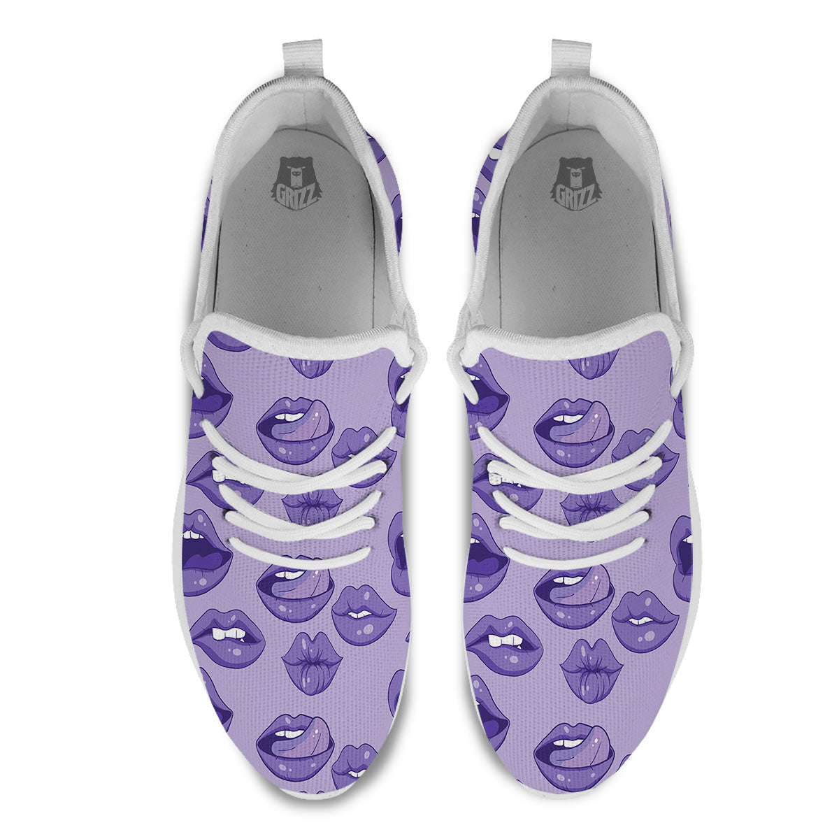 Lips Purple Print Pattern White Athletic Shoes-grizzshop