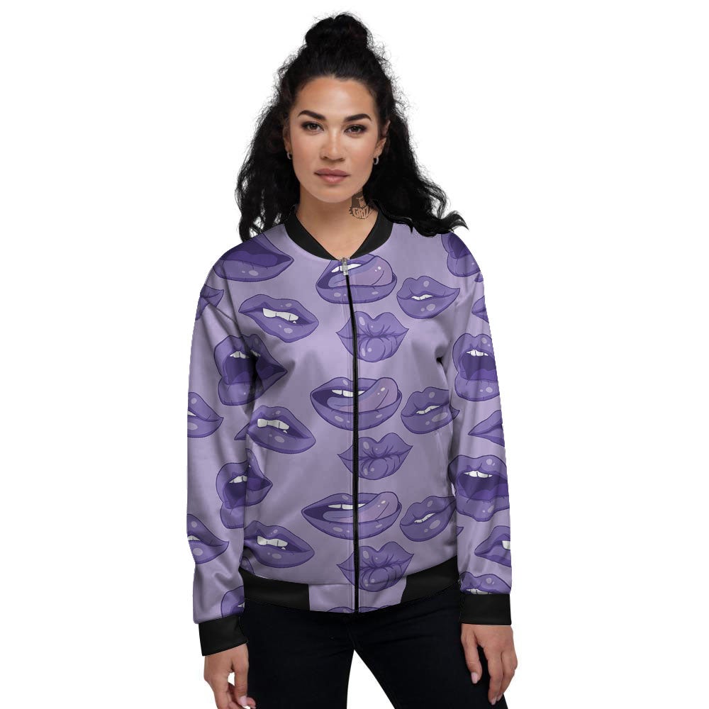 Lips Purple Print Pattern Women's Bomber Jacket-grizzshop