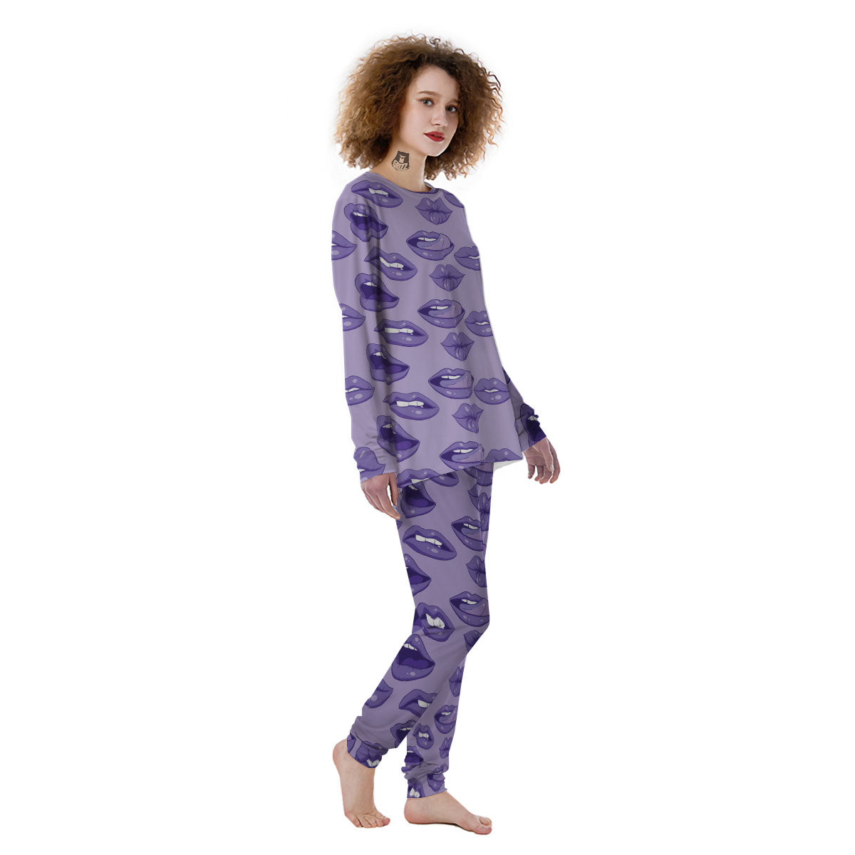 Lips Purple Print Pattern Women's Pajamas-grizzshop