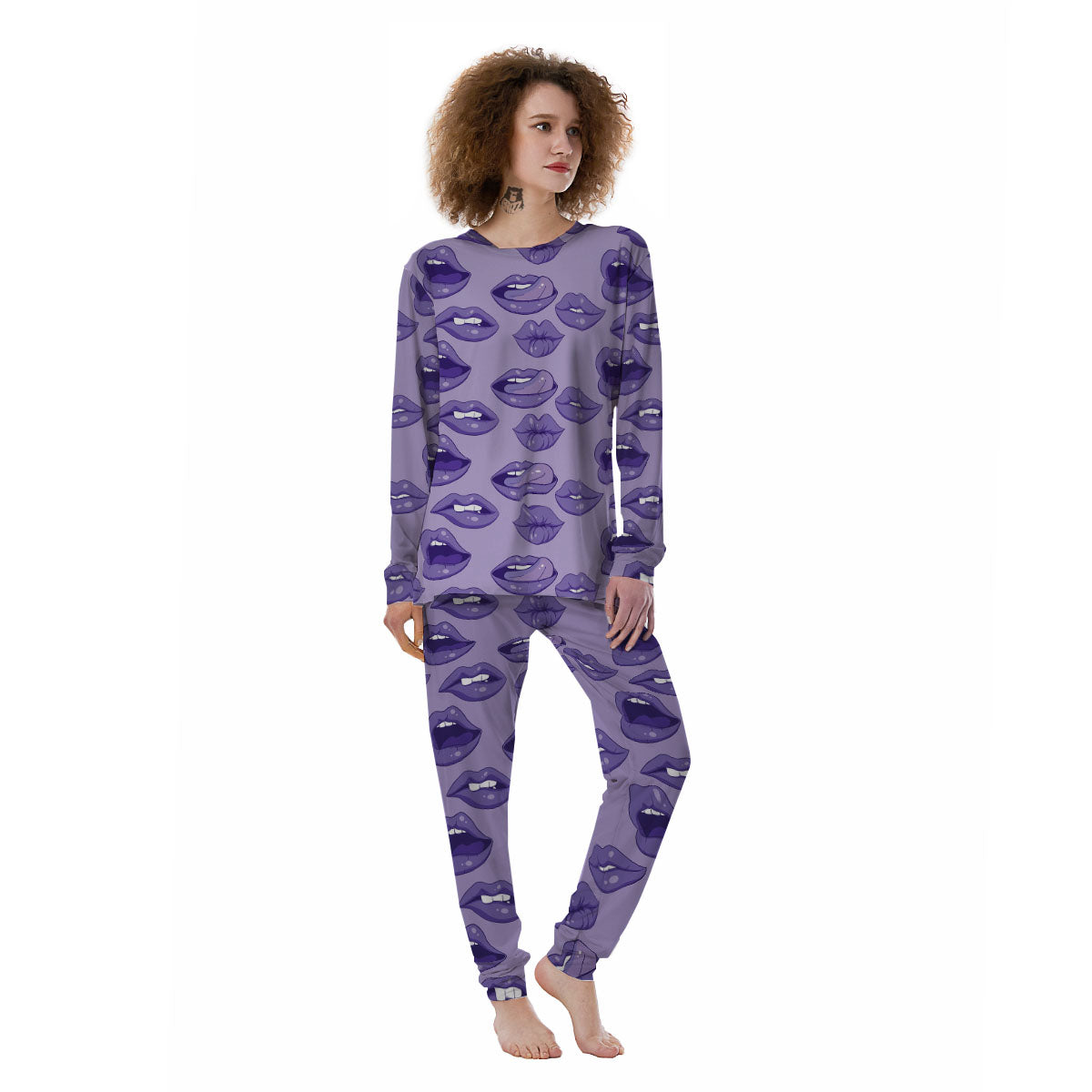 Lips Purple Print Pattern Women's Pajamas-grizzshop