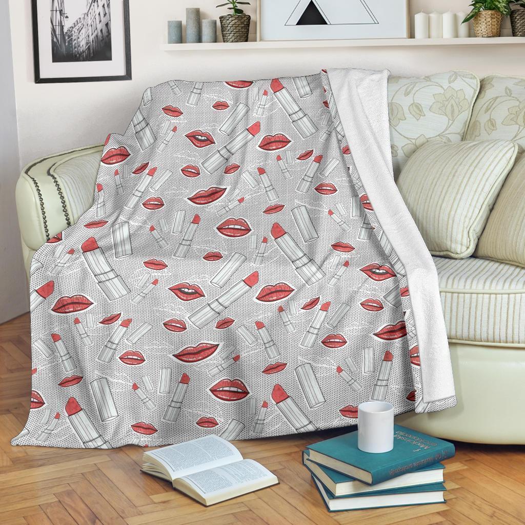 Lipstick Red Lips Pattern Print Blanket-grizzshop