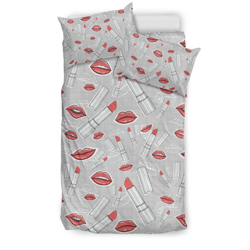 Lipstick Red Lips Pattern Print Duvet Cover Bedding Set-grizzshop