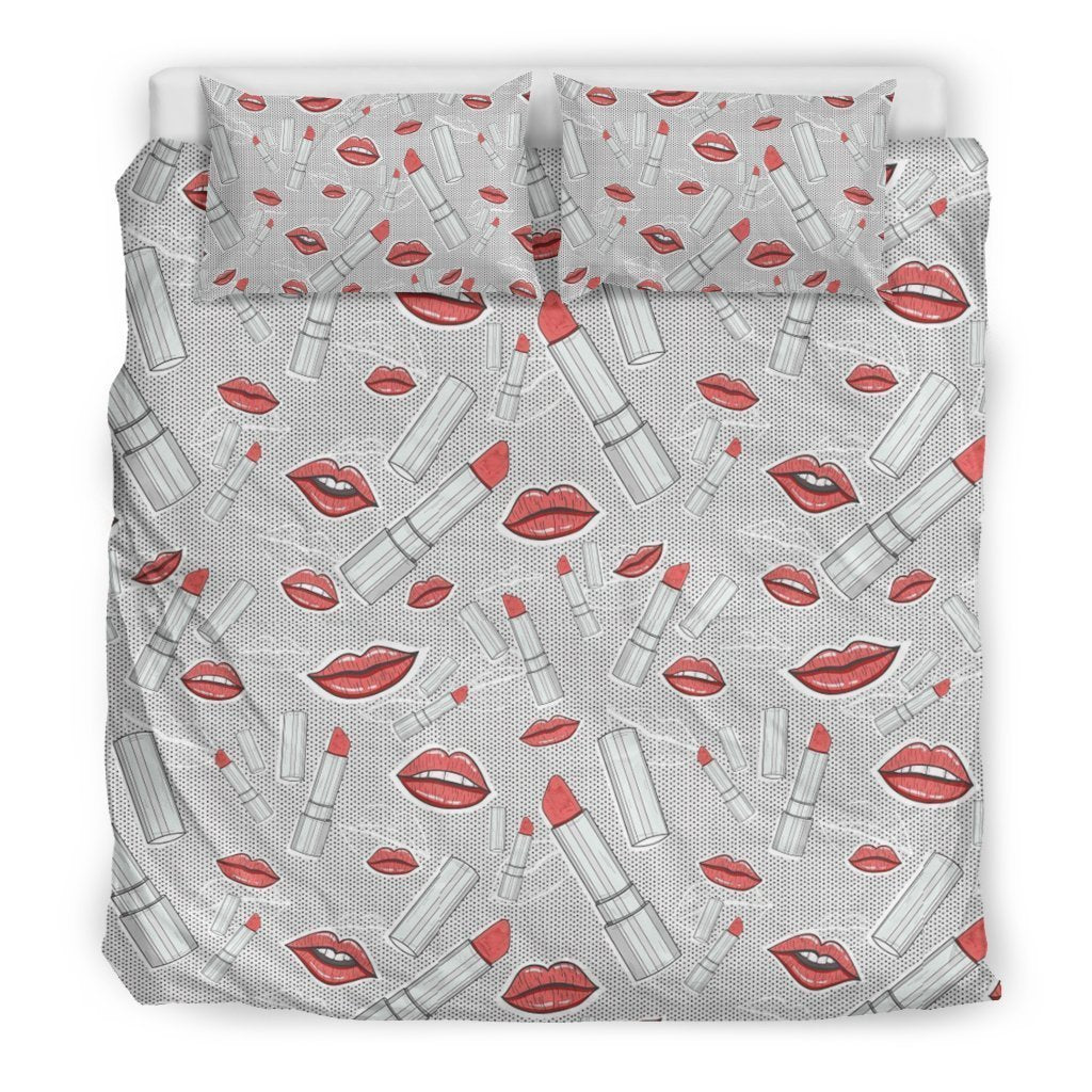 Lipstick Red Lips Pattern Print Duvet Cover Bedding Set-grizzshop