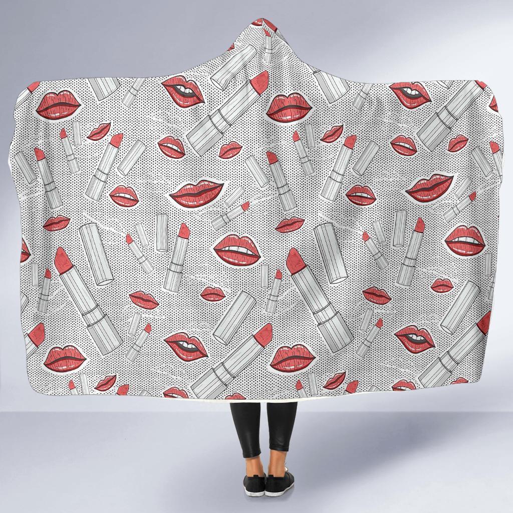 Lipstick Red Lips Pattern Print Hooded Blanket-grizzshop