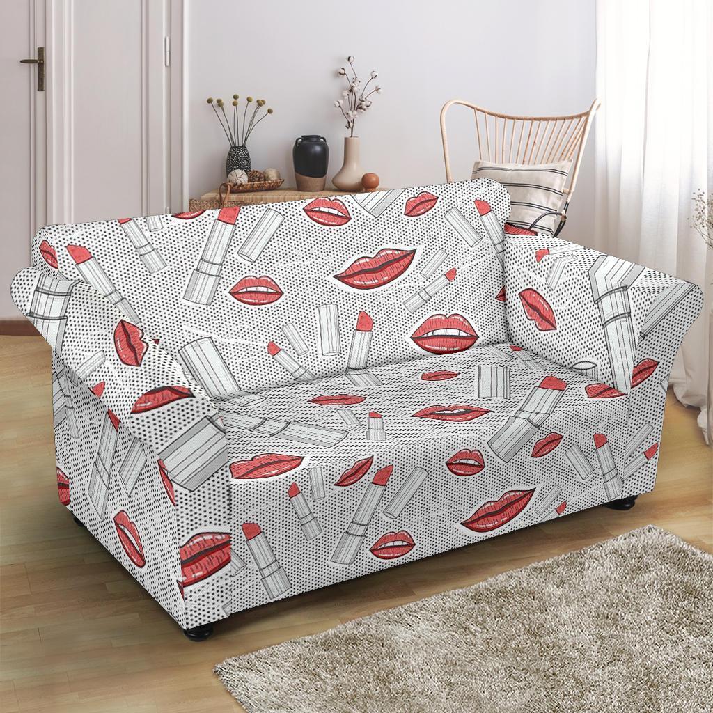 Lipstick Red Lips Pattern Print Loveseat Cover-grizzshop