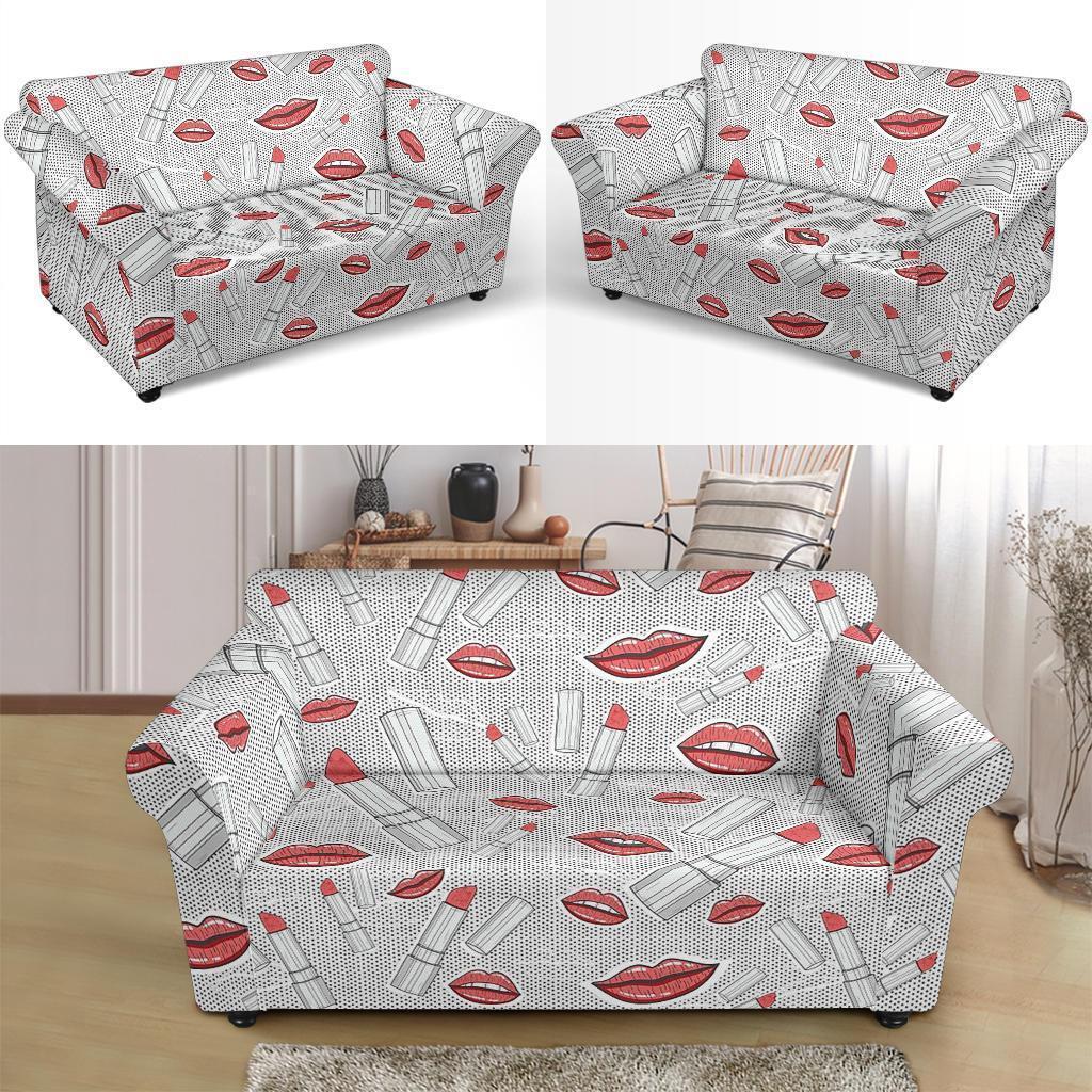 Lipstick Red Lips Pattern Print Loveseat Cover-grizzshop