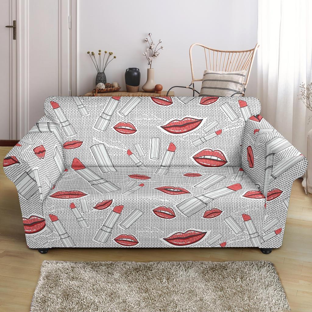 Lipstick Red Lips Pattern Print Loveseat Cover-grizzshop