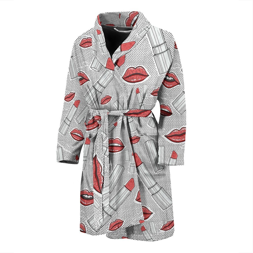 Lipstick Red Lips Pattern Print Men Long Robe-grizzshop