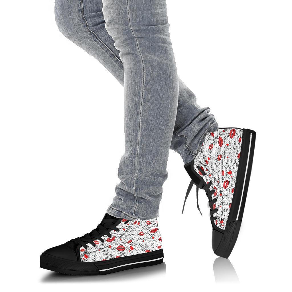 Lipstick Red Lips Pattern Print Men Women's High Top Shoes-grizzshop