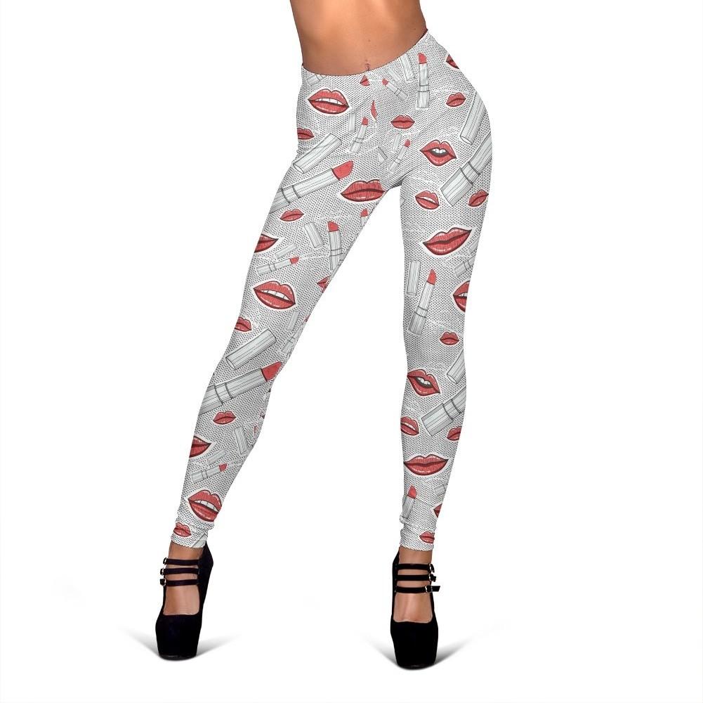 Lipstick Red Lips Print Print Pattern Women Leggings-grizzshop