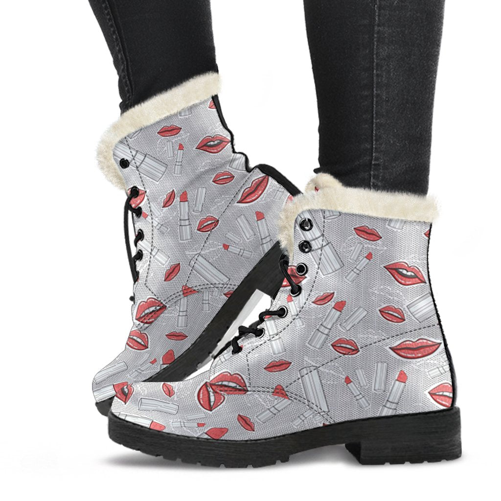 Lipstick Red Lips Pattern Print Comfy Winter Boots-grizzshop