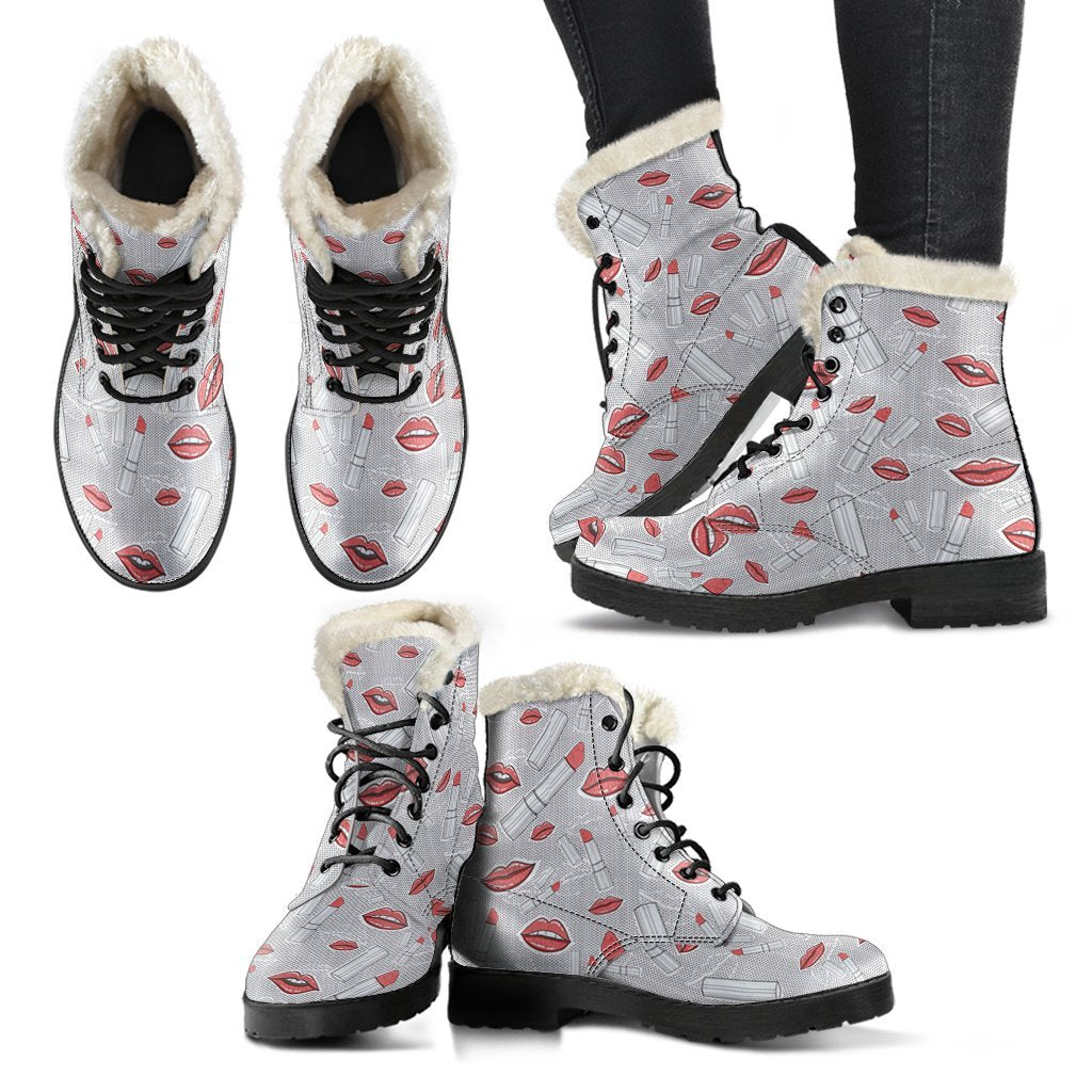 Lipstick Red Lips Pattern Print Comfy Winter Boots-grizzshop