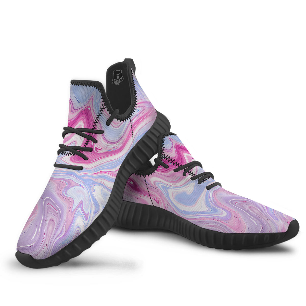 Liquid And Fluid Marble Pink Print Black Walking Shoes-grizzshop