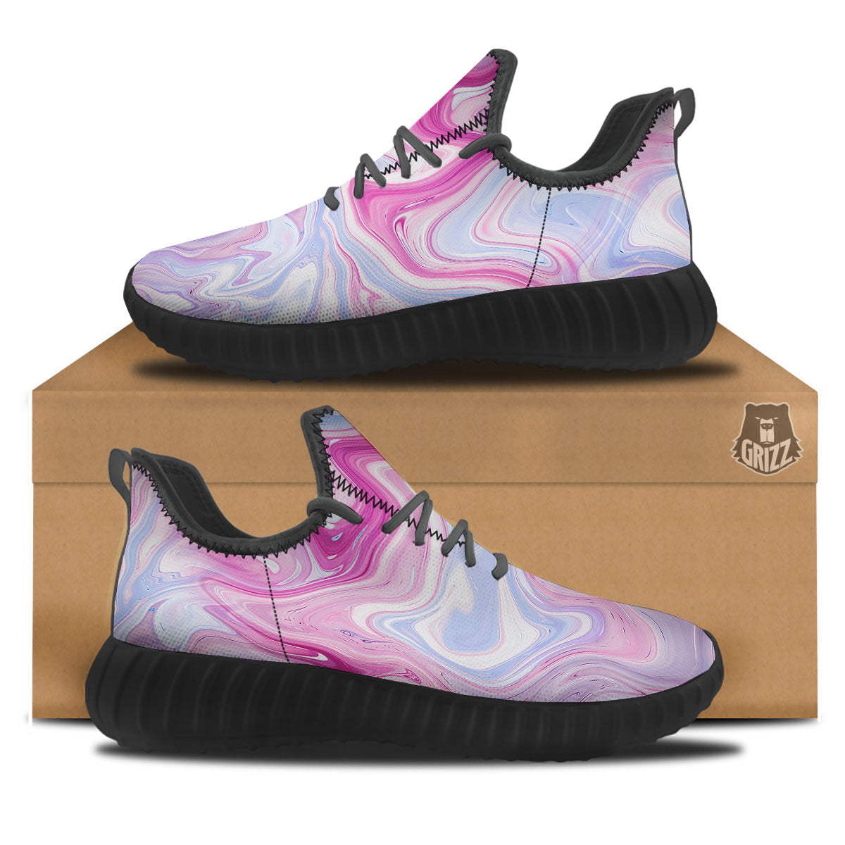 Liquid And Fluid Marble Pink Print Black Walking Shoes-grizzshop