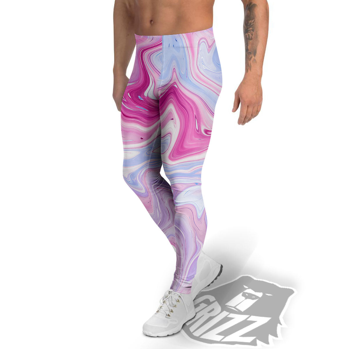 Liquid And Fluid Marble Pink Print Men's Leggings-grizzshop