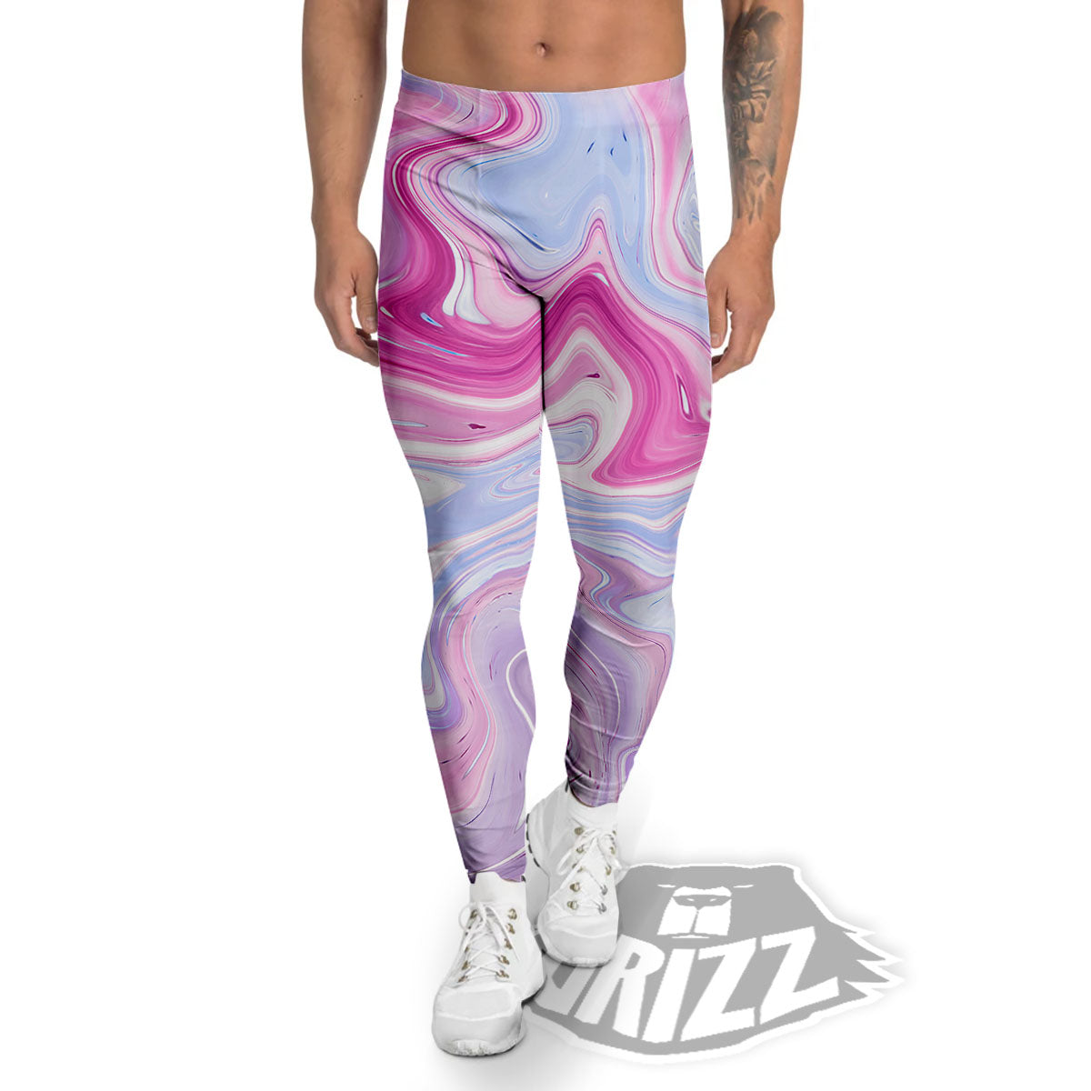 Liquid And Fluid Marble Pink Print Men's Leggings-grizzshop
