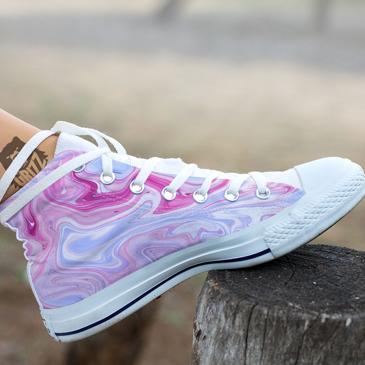 Liquid And Fluid Marble Pink Print White High Top Shoes-grizzshop