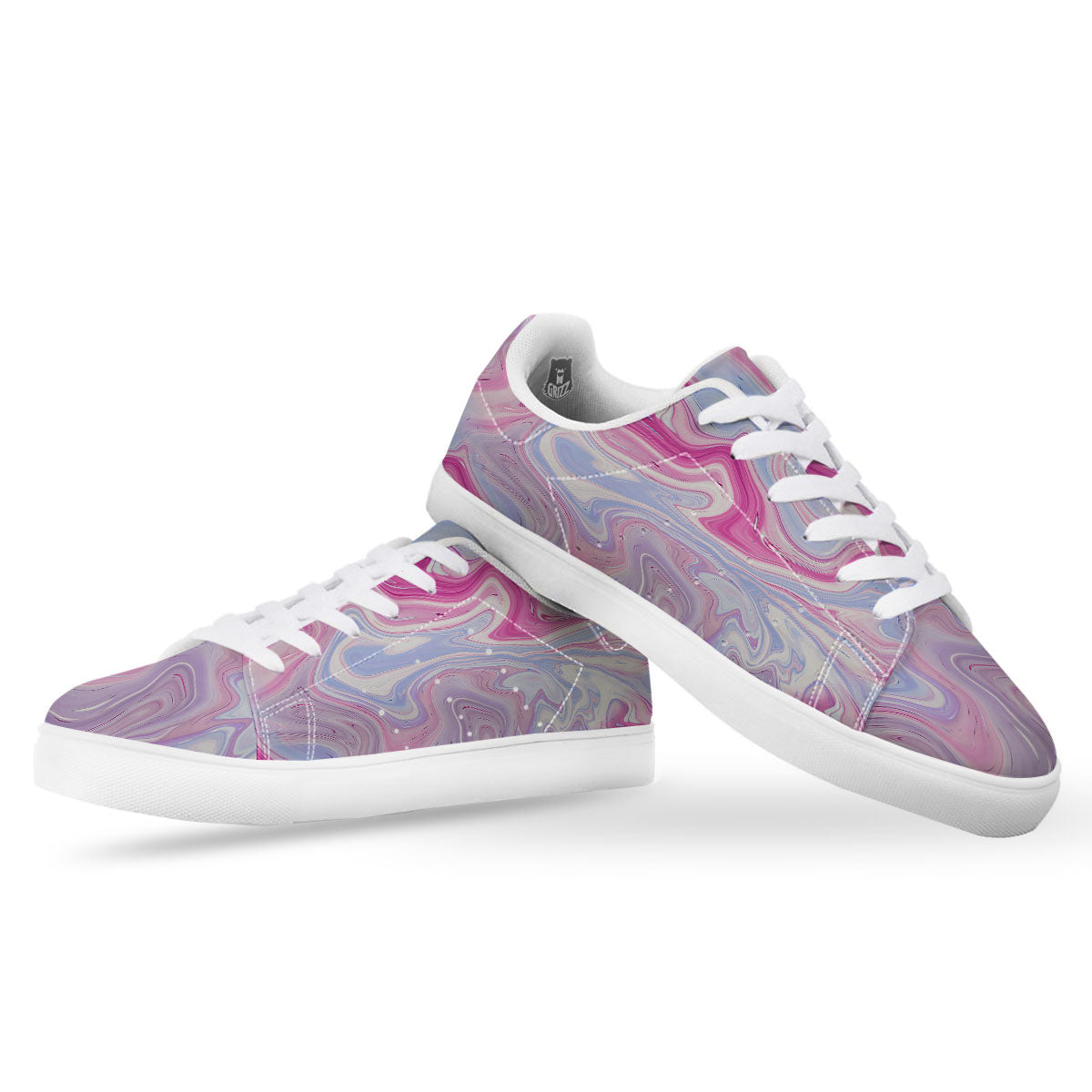 Liquid And Fluid Marble Pink Print White Low Top Sneakers-grizzshop