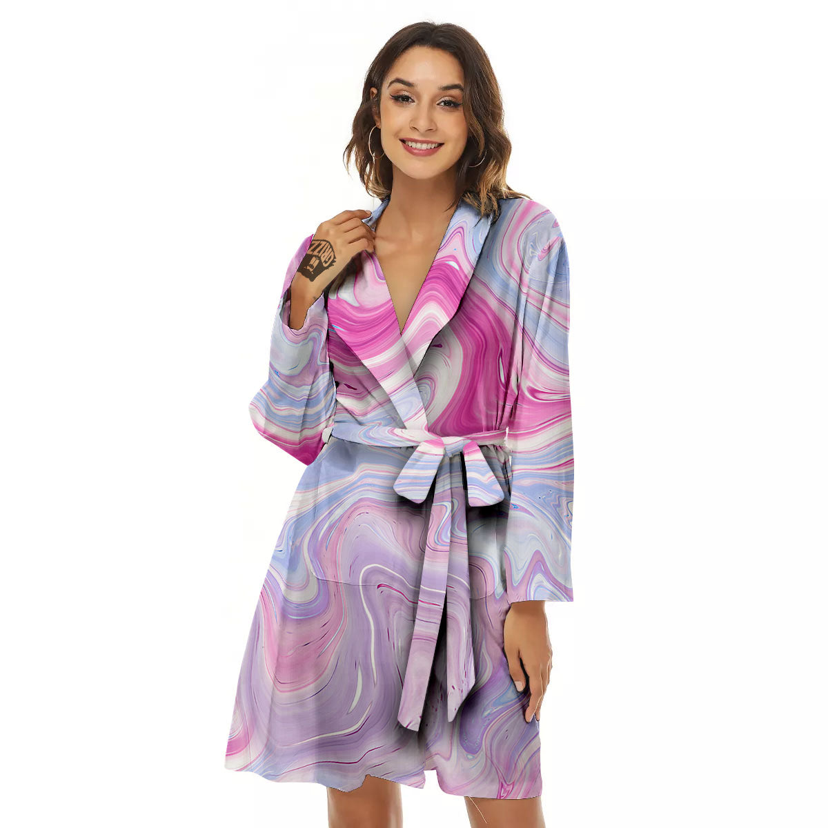 Liquid And Fluid Marble Pink Print Women's Robe-grizzshop