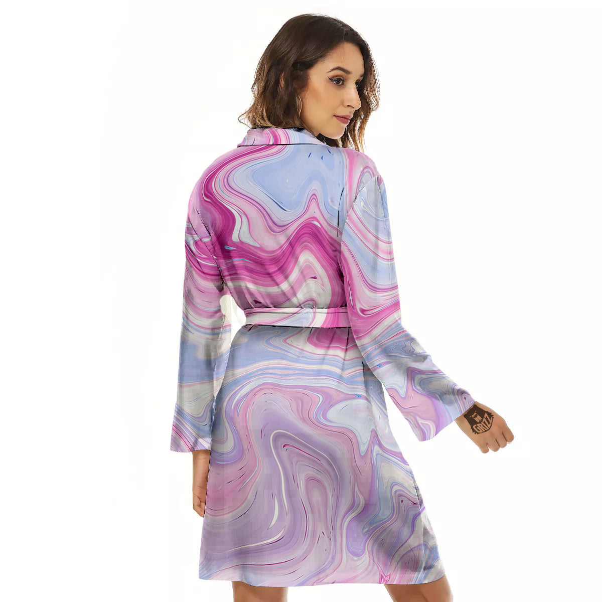Liquid And Fluid Marble Pink Print Women's Robe-grizzshop