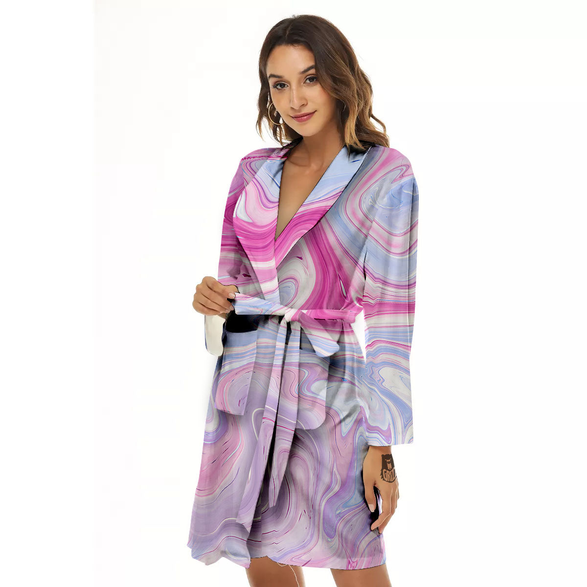 Liquid And Fluid Marble Pink Print Women's Robe-grizzshop