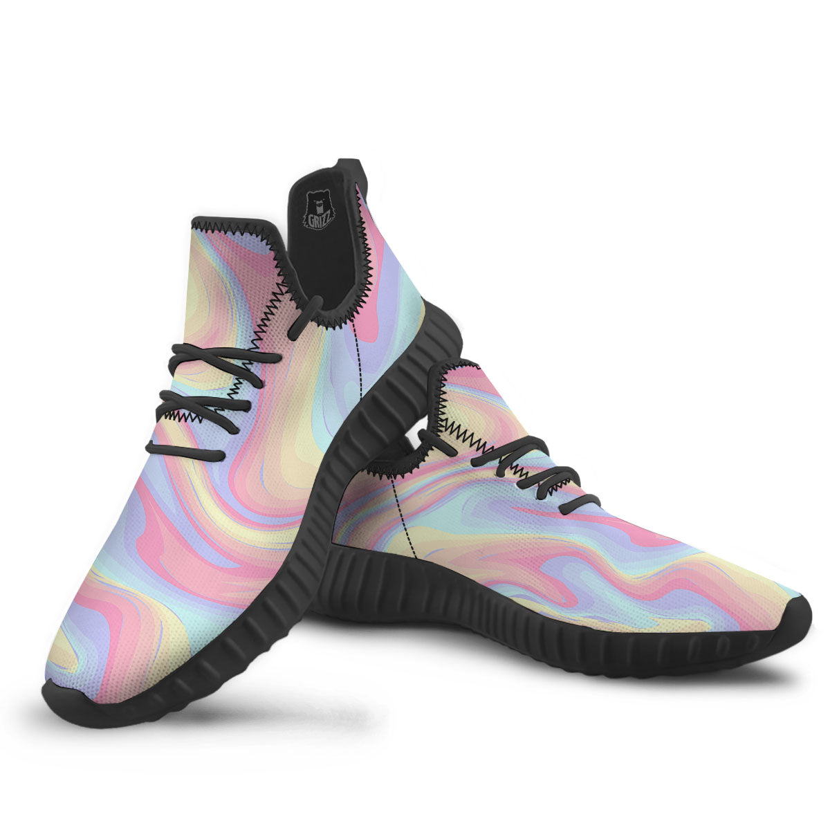 Liquid And Marble Pastel Print Black Walking Shoes-grizzshop