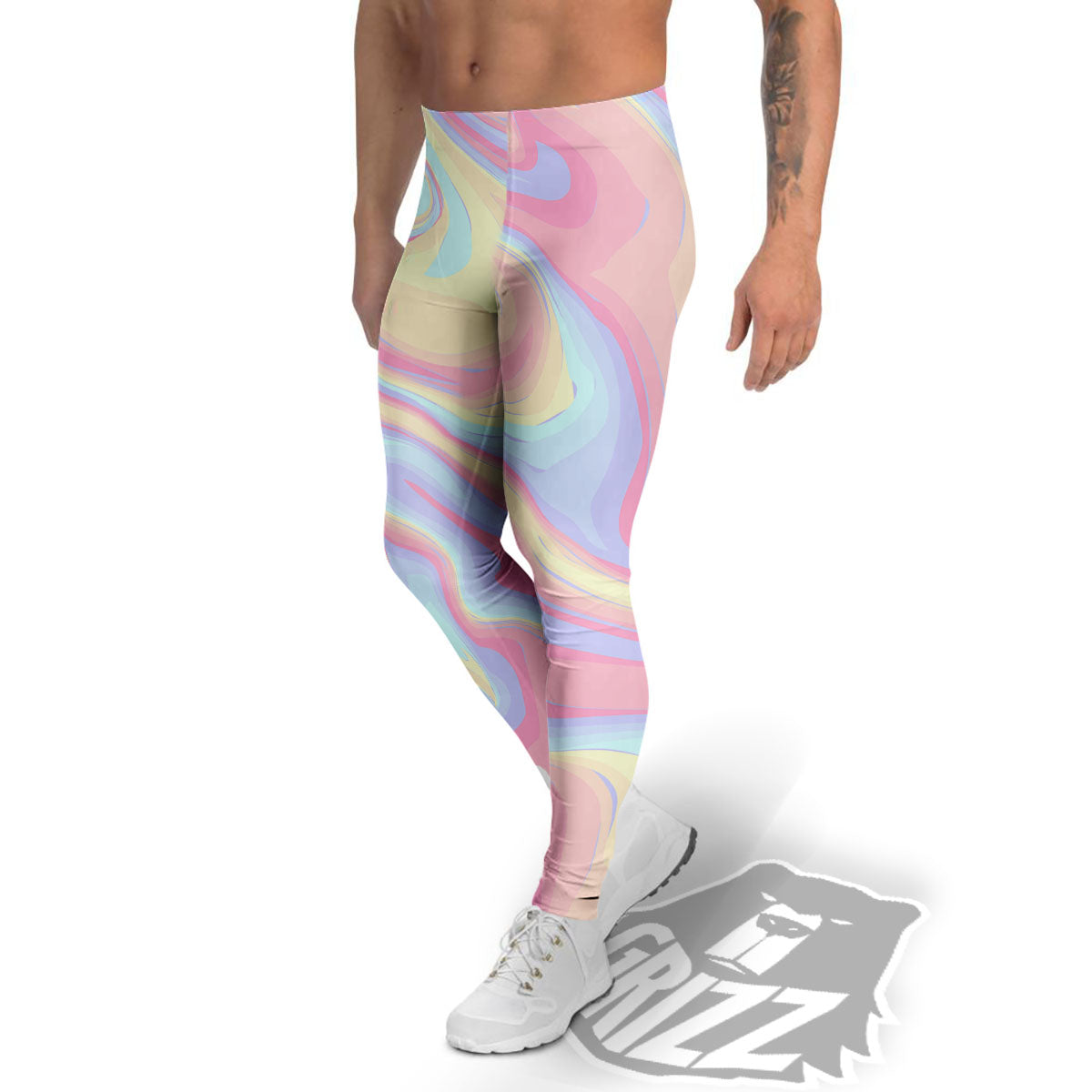 Liquid And Marble Pastel Print Men's Leggings-grizzshop