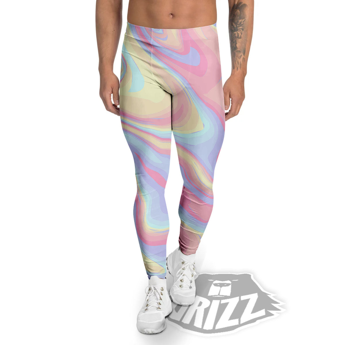 Liquid And Marble Pastel Print Men's Leggings-grizzshop