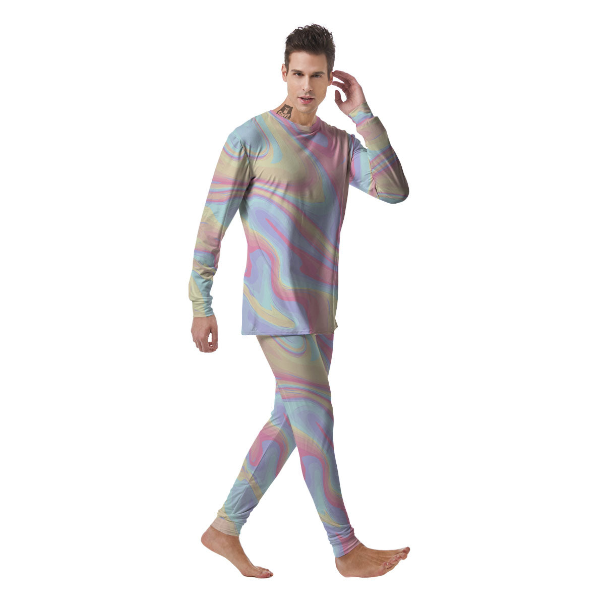 Liquid And Marble Pastel Print Men's Pajamas-grizzshop