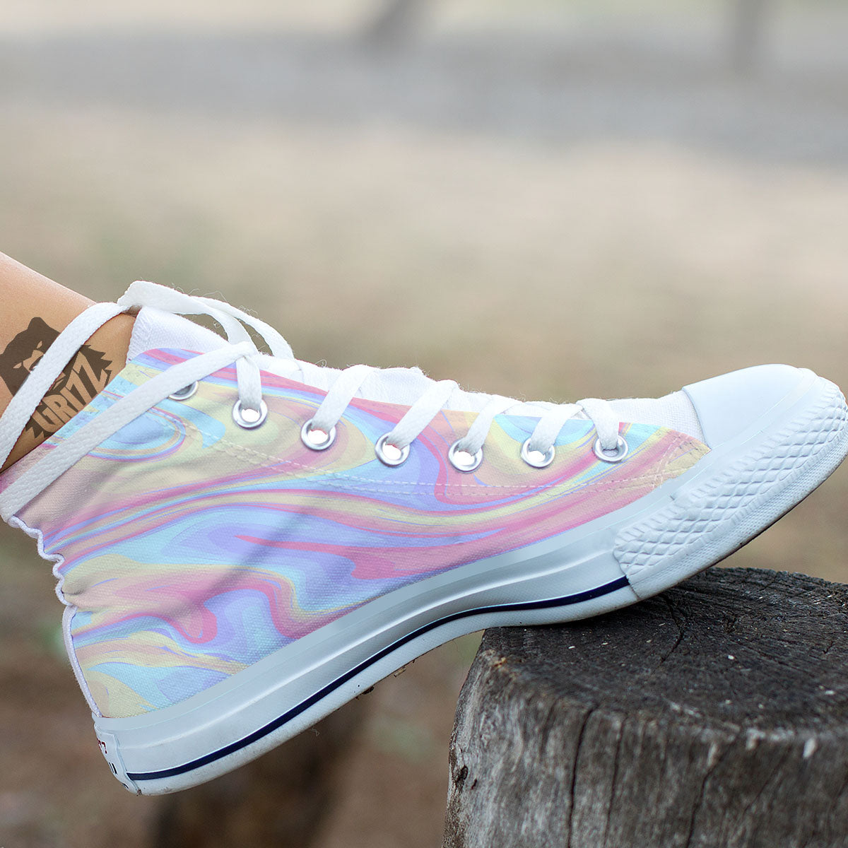 Liquid And Marble Pastel Print White High Top Shoes-grizzshop