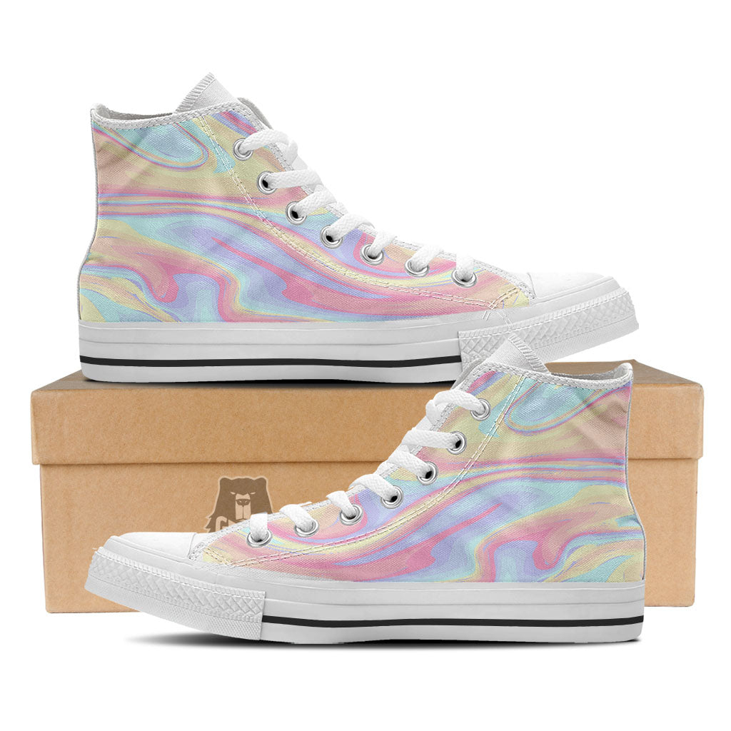 Liquid And Marble Pastel Print White High Top Shoes-grizzshop