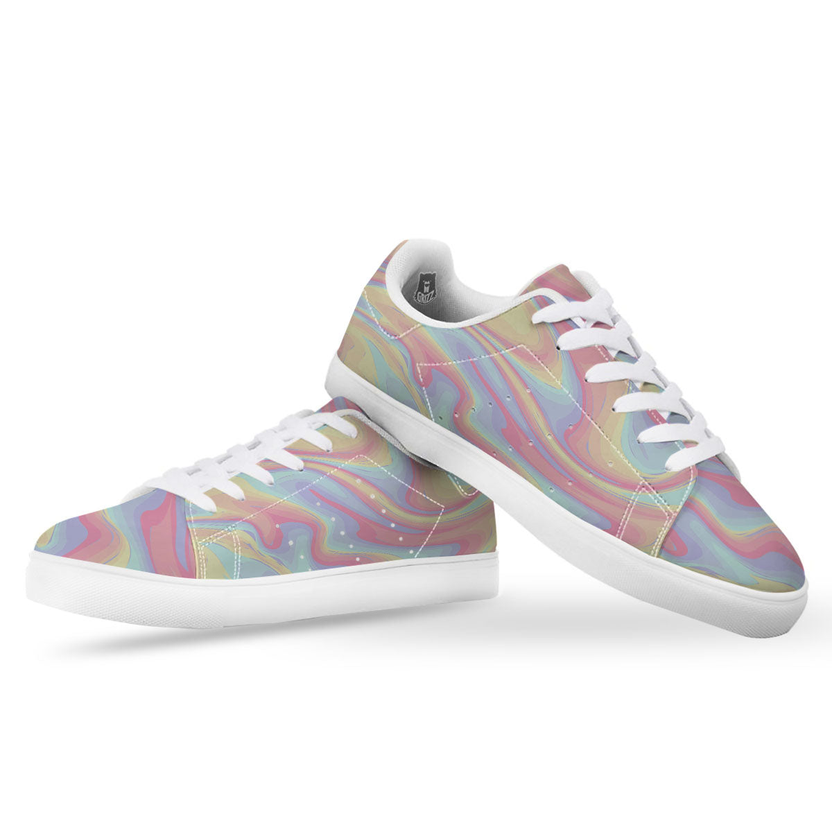 Liquid And Marble Pastel Print White Low Top Sneakers-grizzshop