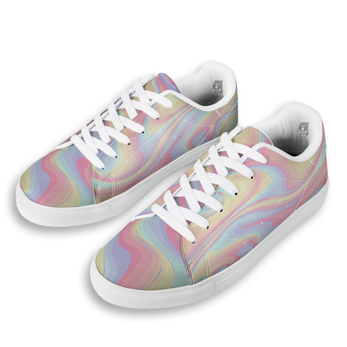 Liquid And Marble Pastel Print White Low Top Sneakers-grizzshop