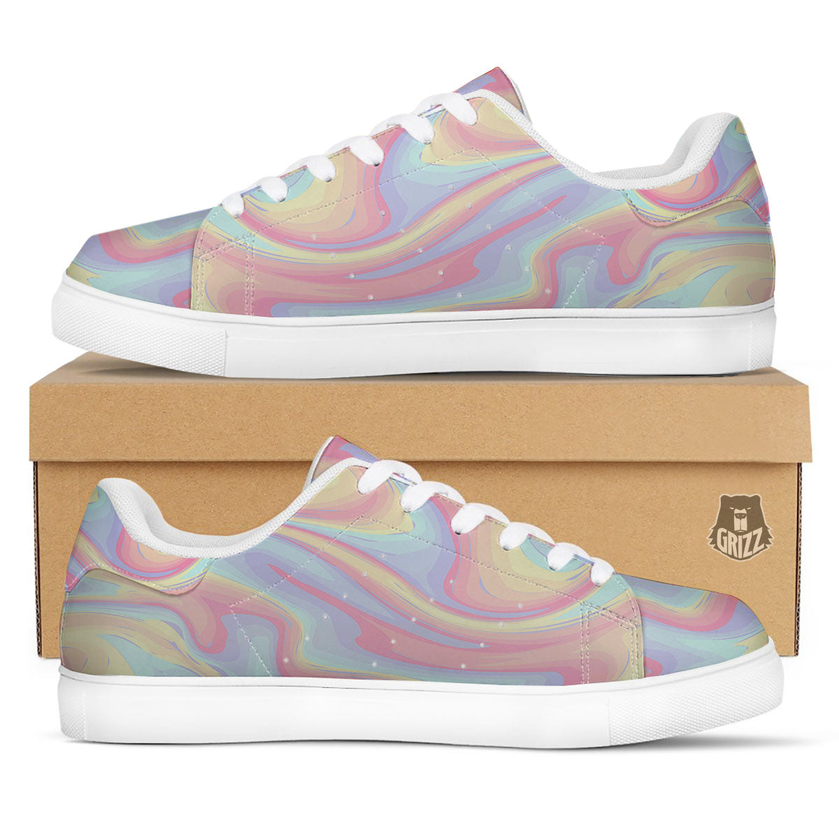 Liquid And Marble Pastel Print White Low Top Sneakers-grizzshop