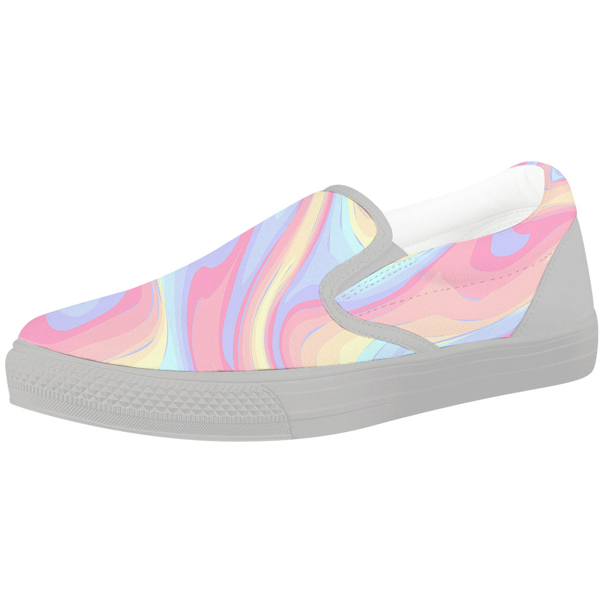 Liquid And Marble Pastel Print White Slip On Shoes-grizzshop