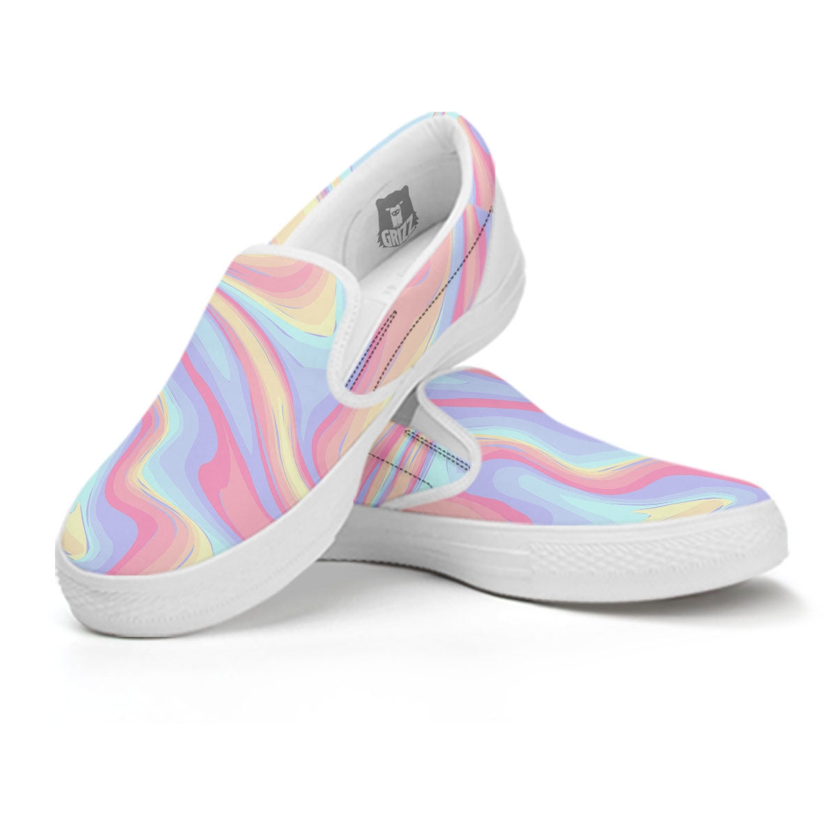 Liquid And Marble Pastel Print White Slip On Shoes-grizzshop